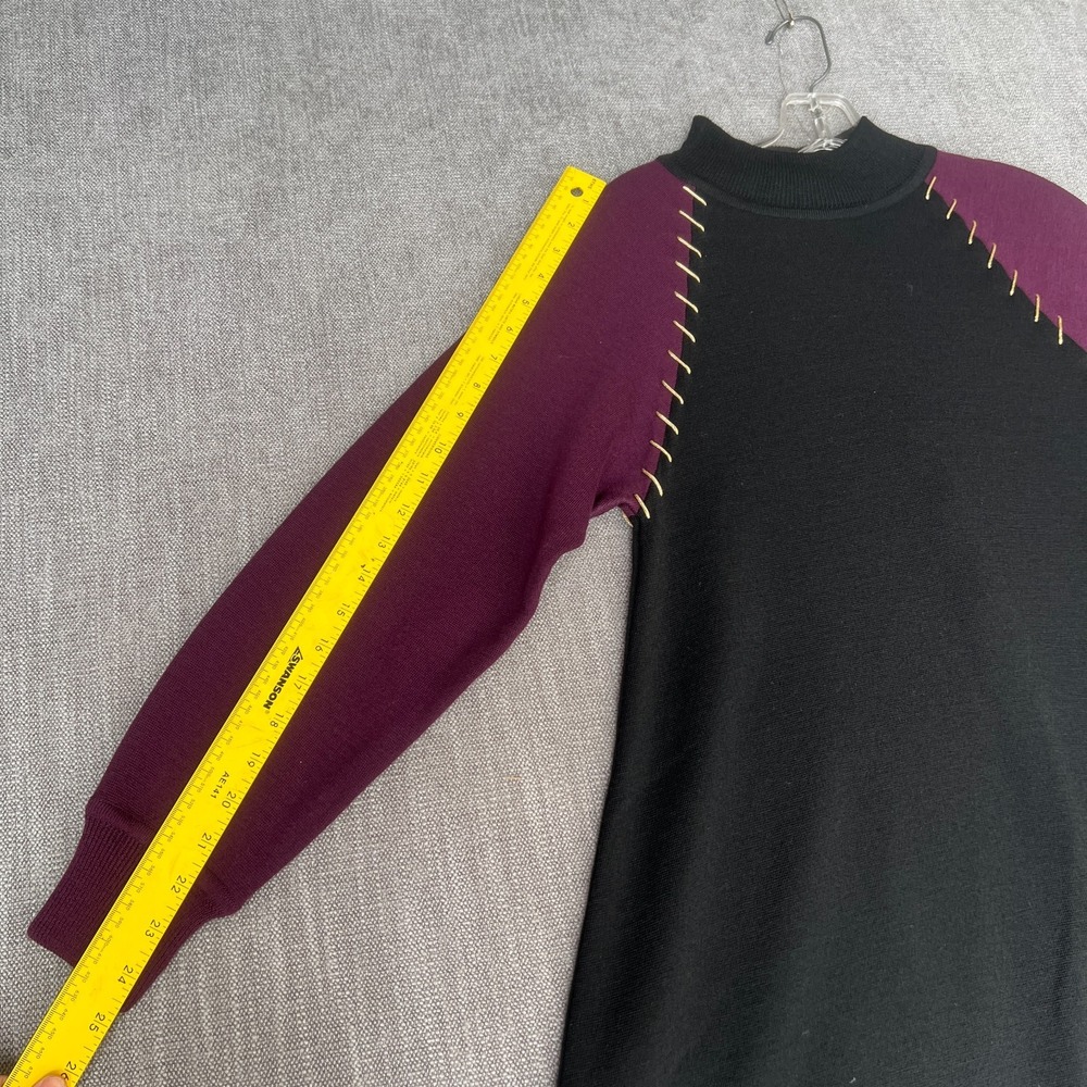 Vintage Bill Blass Sweater Dress Womens 10 P Black Purple Wool Knit Button Front - Picture 4 of 10